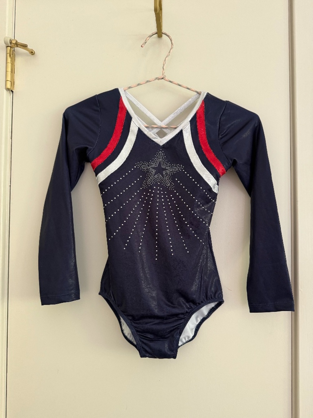 Gymnastic Leotard Red White and Blue Star and Sparkles Girls size 10